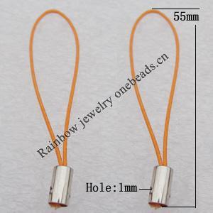 55mm Mobile Telephone or Key Chain Jewelry Cord with Copper cap, Hole:1mm Sold by Bag