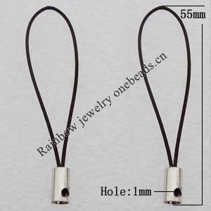 55mm Mobile Telephone or Key Chain Jewelry Cord with Copper cap, Hole:1mm Sold by Bag