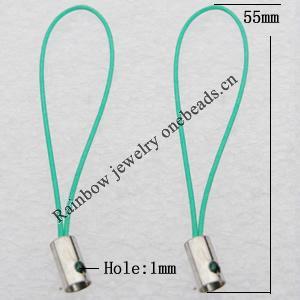 55mm Mobile Telephone or Key Chain Jewelry Cord with Copper cap, Hole:1mm Sold by Bag