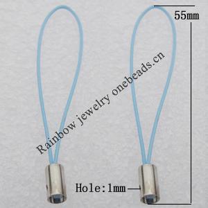 55mm Mobile Telephone or Key Chain Jewelry Cord with Copper cap, Hole:1mm Sold by Bag