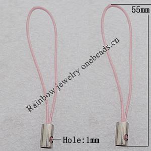 55mm Mobile Telephone or Key Chain Jewelry Cord with Copper cap, Hole:1mm Sold by Bag