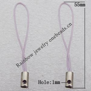 55mm Mobile Telephone or Key Chain Jewelry Cord with Copper cap, Hole:1mm Sold by Bag