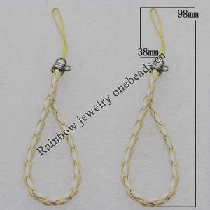 98mm Mobile Telephone or Key Chain Jewelry Cord with Copper cap, Hole:2mm Sold by Bag