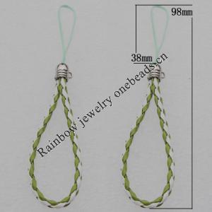 98mm Mobile Telephone or Key Chain Jewelry Cord with Copper cap, Hole:2mm Sold by Bag