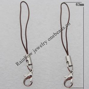 63mm Mobile Telephone or Key Chain Jewelry Cord with Iron cap, Sold by Bag