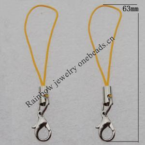 63mm Mobile Telephone or Key Chain Jewelry Cord with Iron cap, Sold by Bag