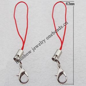 63mm Mobile Telephone or Key Chain Jewelry Cord with Iron cap, Sold by Bag