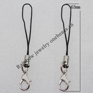 63mm Mobile Telephone or Key Chain Jewelry Cord with Iron cap, Sold by Bag