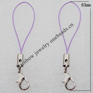 63mm Mobile Telephone or Key Chain Jewelry Cord with Iron cap, Sold by Bag