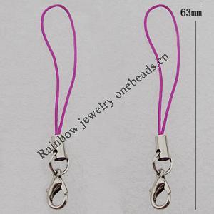 63mm Mobile Telephone or Key Chain Jewelry Cord with Iron cap, Sold by Bag