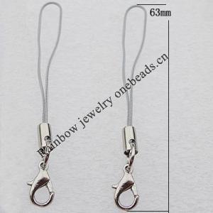 63mm Mobile Telephone or Key Chain Jewelry Cord with Iron cap, Sold by Bag