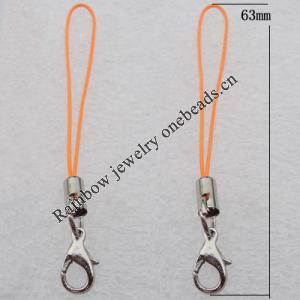 63mm Mobile Telephone or Key Chain Jewelry Cord with Iron cap, Sold by Bag