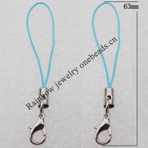 63mm Mobile Telephone or Key Chain Jewelry Cord with Iron cap, Sold by Bag