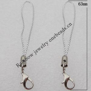 63mm Mobile Telephone or Key Chain Jewelry Cord with Iron cap, Sold by Bag