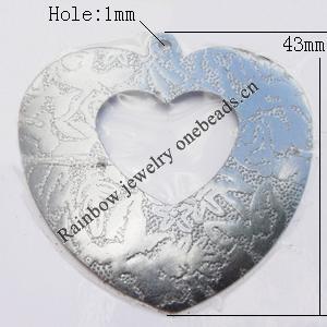 Iron Jewelry finding Pendant Lead-free, Hollow Heart O:43x43mm I:20x15mm Hole:1mm, Sold by Bag