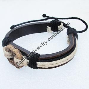 7.1 Inch Cowhide (Cowskin) with waxed cotton Bracelet Sold by Group 