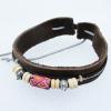 7.1 Inch Cowhide (Cowskin) with waxed cotton & jewelry beads Bracelet Sold by Group 