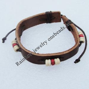 7.1 Inch Cowhide (Cowskin) with waxed cotton & jewelry beads Bracelet Sold by Group 