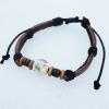 7.1 Inch Cowhide (Cowskin) with waxed cotton & jewelry beads Bracelet Sold by Group 