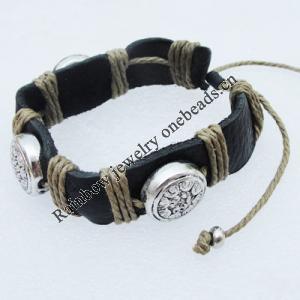 7.1 Inch Cowhide (Cowskin) with waxed cotton & CCB Beads Bracelet Sold by Bag 