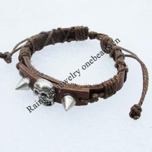 7.1 Inch Cowhide (Cowskin) with waxed cotton & Jewelry Beads Bracelet Sold by Bag 