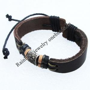 7.1 Inch Cowhide (Cowskin) with waxed cotton & Jewelry Beads Bracelet Sold by Bag 