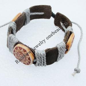 7.1 Inch Cowhide (Cowskin) with waxed cotton & Jewelry Beads Bracelet Sold by Bag 