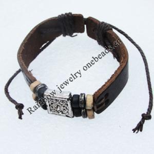 7.1 Inch Cowhide (Cowskin) with waxed cotton & Jewelry Beads Bracelet Sold by Bag 