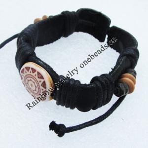 7.1 Inch Cowhide (Cowskin) with waxed cotton & Jewelry Beads Bracelet Sold by Bag 