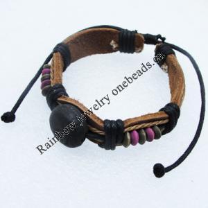 7.1 Inch Cowhide (Cowskin) with waxed cotton & Jewelry Beads Bracelet Sold by Bag 