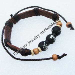 7.1 Inch Cowhide (Cowskin) with waxed cotton & Jewelry Beads Bracelet Sold by Bag 