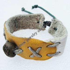 7.1 Inch Cowhide (Cowskin) with waxed cotton & Jewelry Beads Bracelet Sold by Bag 