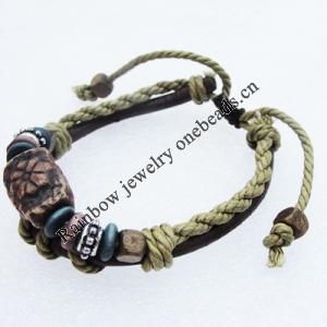 7.1 Inch Cowhide (Cowskin) with waxed cotton & Jewelry Beads Bracelet Sold by Bag 