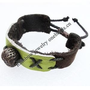 7.1 Inch Cowhide (Cowskin) with waxed cotton & Jewelry Beads Bracelet Sold by Bag 