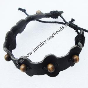 7.1 Inch Cowhide (Cowskin) with waxed cotton & Jewelry Beads Bracelet Sold by Bag 