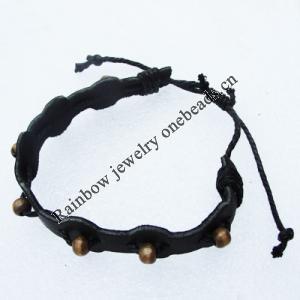 7.1 Inch Cowhide (Cowskin) with waxed cotton & Jewelry Beads Bracelet Sold by Bag 