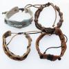 7.1 Inch Cowhide (Cowskin) with waxed cotton & Wood Beads Bracelet Mix color Mix style Sold by Bag 