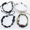7.1 Inch Cowhide (Cowskin) with waxed cotton & Wood Beads Bracelet Mix color Mix style Sold by Bag