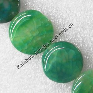 Gemstone beads, Agate(dyed), Flat Round 21mm, sold per 16-inch strand