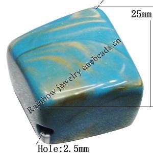 Dichroic Solid Acrylic Beads, Cube 25x25x14mm Hole:2.5mm Sold by Bag 