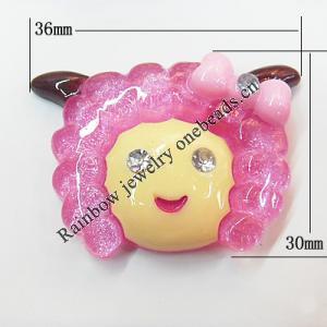 Resin Cabochons, No Hole Headwear & Costume Accessory, Animal Head 30x36mm, Sold by Bag