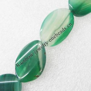 Gemstone beads, Agate(dyed), Twist Flat Oval 25x16mm, sold per 16-inch strand