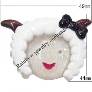 Resin Cabochons, No Hole Headwear & Costume Accessory, Animal Head 44x49mm, Sold by Bag