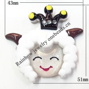Resin Cabochons, No Hole Headwear & Costume Accessory, Animal Head 43x51mm, Sold by Bag
