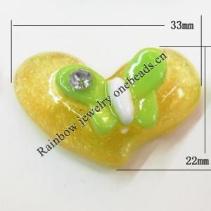 Resin Cabochons, No Hole Headwear & Costume Accessory, Heart with Acrylic Zircon 22x33mm, Sold by Bag