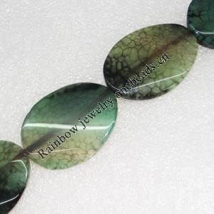 Gemstone beads, Agate(dyed), Flat Oval 39x30mm, sold per 16-inch strand