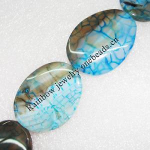 Gemstone beads, Agate(dyed), Flat Oval 39x30x7mm, sold per 16-inch strand