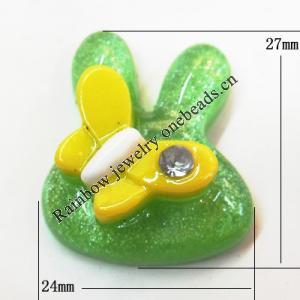 Resin Cabochons, No Hole Headwear & Costume Accessory, Animal head with Acrylic Zircon 24x27mm, Sold by Bag