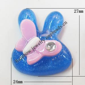 Resin Cabochons, No Hole Headwear & Costume Accessory, Animal head with Acrylic Zircon 24x27mm, Sold by Bag