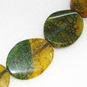 16Gemstone beads, Agate(dyed), Flat Oval 40x30x6mm, sold per 16-inch strand